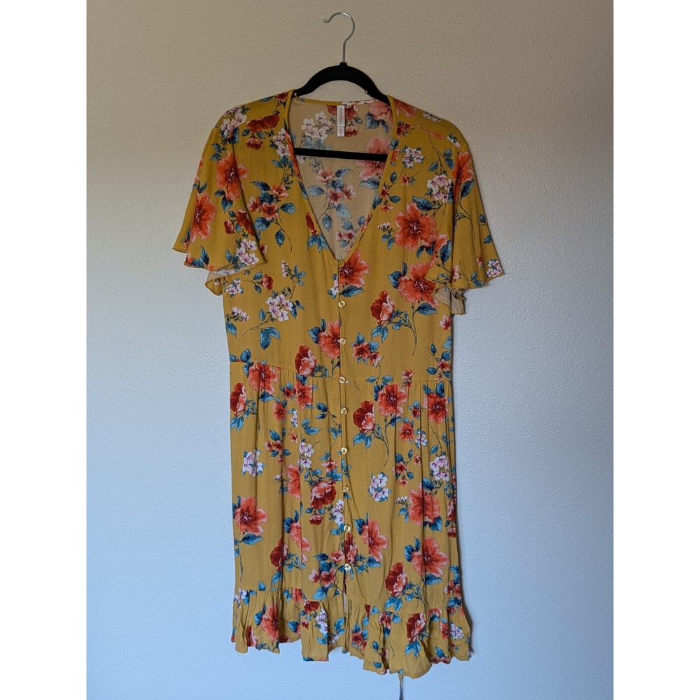 Xhilaration Yellow Floral Dress Size XL (Juniors)